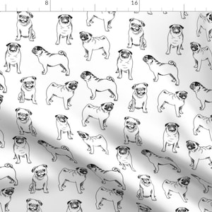 Pug Black And White Fabric - Pug Dog Fabric - Pugs, Pug Fabric, Dog Fabric, Dogs Fabric, Cute Pug Dog - Black And White By Andrea Lauren
