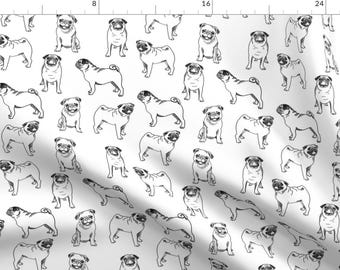 Pug Black And White Fabric - Pug Dog Fabric - Pugs, Pug Fabric, Dog Fabric, Dogs Fabric, Cute Pug Dog - Black And White By Andrea Lauren