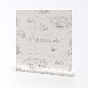Carta da parati rimovibile Soft Mint Pooh Peel and Stick - Storybook Nursery Gray - Decorazione murale - Mint Pooh Toile Gray di at_the_cottage