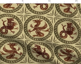 Dragon Tiles Fabric - 13th Century Dragon Tile By Peacoquettedesigns - Dragon Home Decor Cotton Fabric By The Yard With Spoonflower