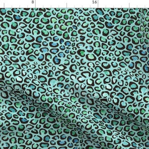 Teal Cheetah Fabric - Blue And Green Cheetah Print - Light Blue Background By Diseminger - Blue Cotton Fabric By The Yard With Spoonflower