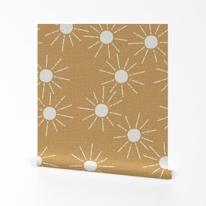 Minimalist Wallpaper - Scattered Suns By Erin Kendal - Mustard Nursery Stars Baby Removable Self Adhesive Wallpaper Roll by Spoonflower