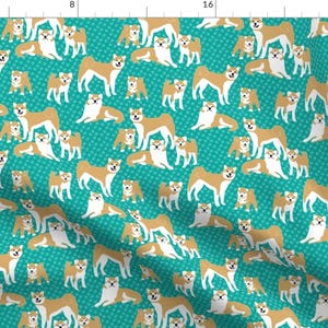 Teal Akita Dog Fabric - Akita! By Vo_Aka_Virginiao - Teal Akita Dog Puppy Pet Paw Print Cotton Fabric By The Yard With Spoonflower