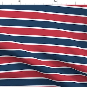 Blue Red Stripes Fabric - Nautical Horizontal Stripes Blue Marine, Red By Danadudesign - Nautical Cotton Fabric By The Yard With Spoonflower