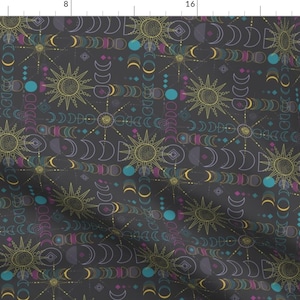 Lunar and Solar Fabric - Mystical Alchemy By Teresamagnuson - Moon Phases and Sun Geometric Cotton Fabric By The Yard With Spoonflower