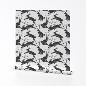 Jackalope Wallpaper - Black Jackalopes By Holli Zollinger - Jackalope Custom Printed Removable Self Adhesive Wallpaper Roll by Spoonflower