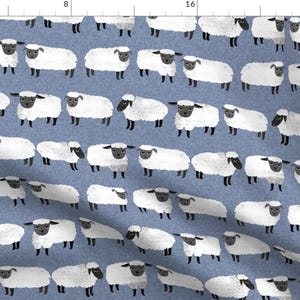 Knitting Fabric - Sheep // Farm Animal Cute Sheep Wool Knitting By Andrea Lauren - Sheep Blue Cotton Fabric By The Yard With Spoonflower