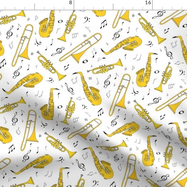 Brass Instrument Fabric - Instruments By Lprspr - Jazz Music Musician Trumpet Trombone Saxophone Cotton Fabric By The Yard With Spoonflower