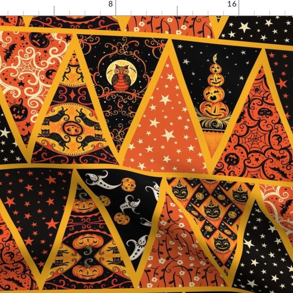 Vintage Pennant Fabric - Halloween Pennant By Johannaparkerdesign - Halloween Orange Black Retro Cotton Fabric By The Yard With Spoonflower