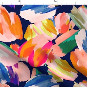 Abstract Floral Fabric - Paint Splashes Big Navy by katiekortman - Large Scale Bright Brushstroke Artistic Fabric by the Yard by Spoonflower