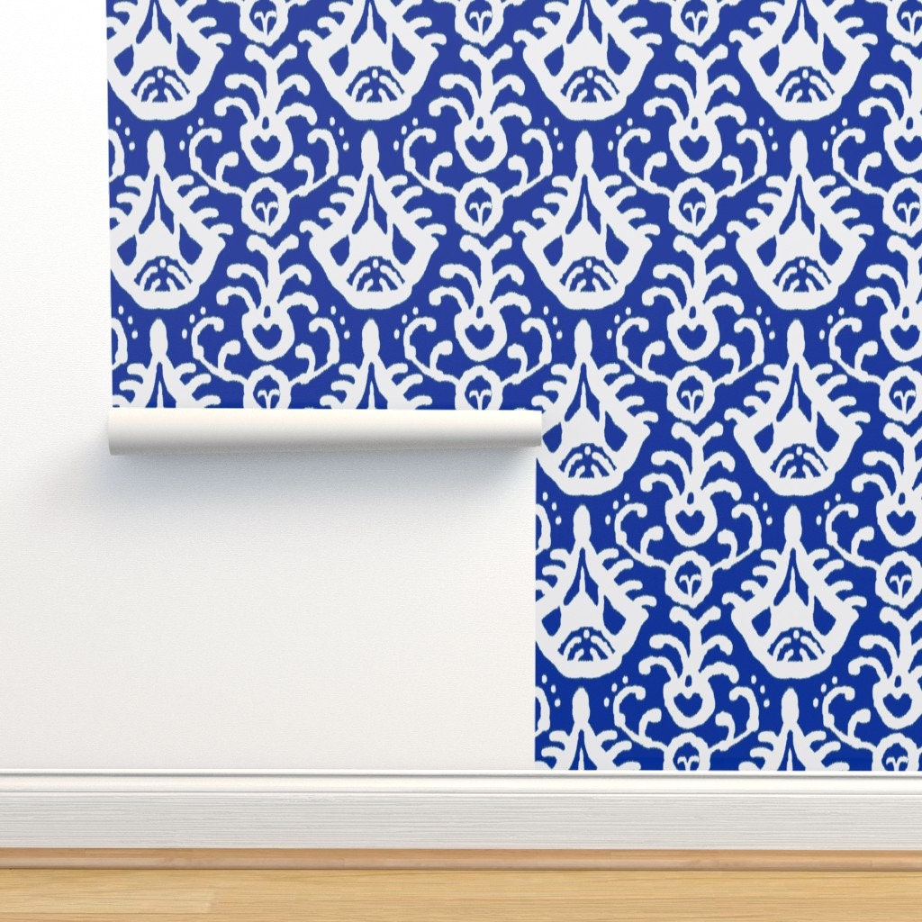 Blue Wallpaper Navy Ikat by Domesticate Custom Printed - Etsy