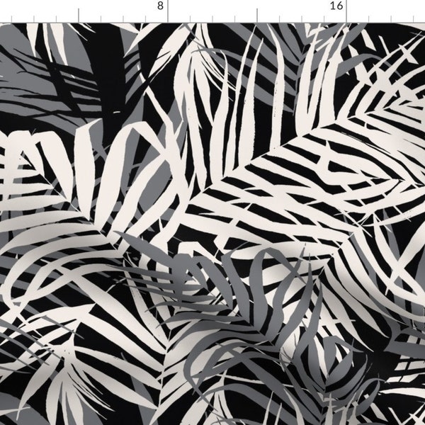 Black And White Tropical Leaves Fabric - Tropic Nights By C Manning - Palm Fronds Vacations Print Cotton Fabric By The Yard With Spoonflower
