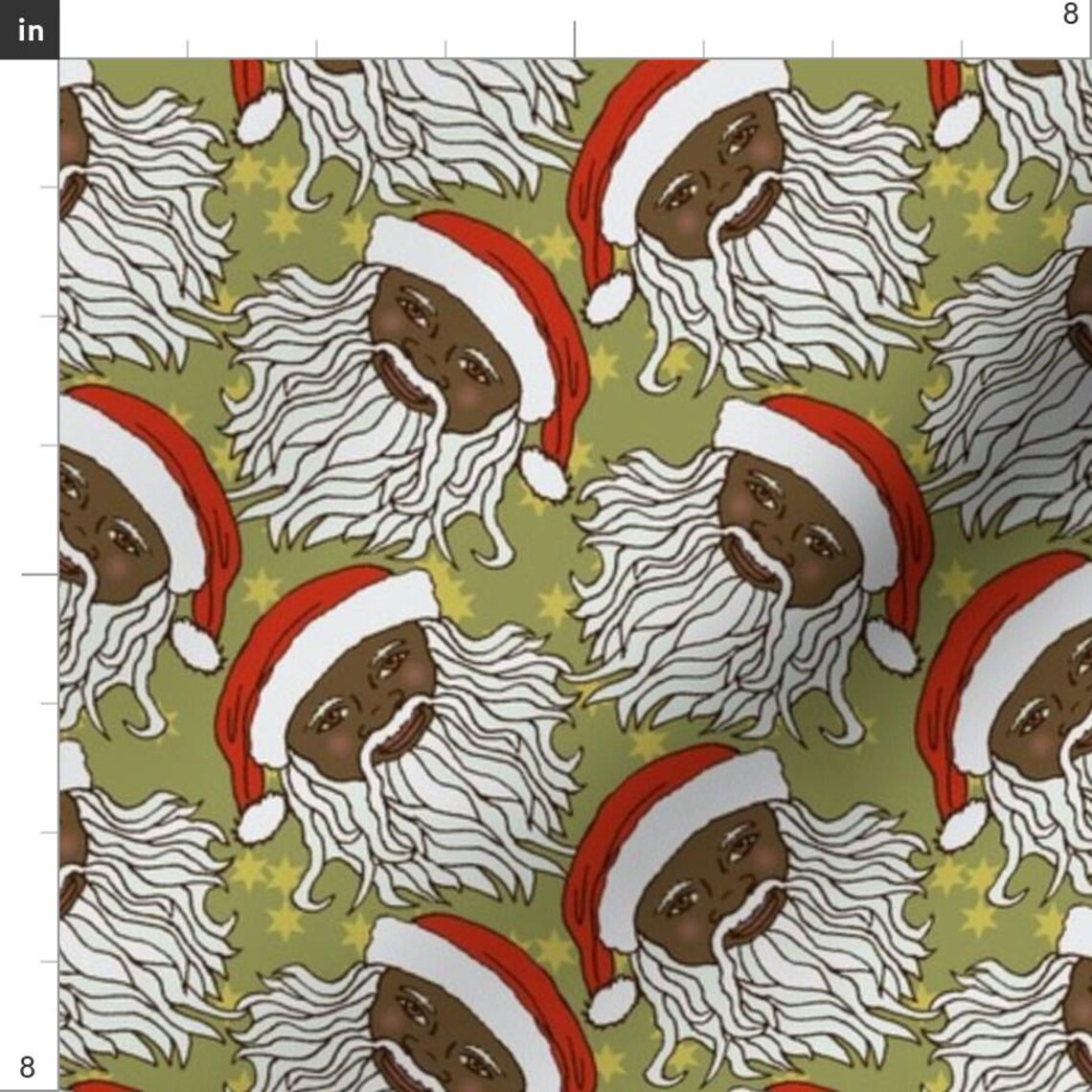 Black Santa Fabric - Cartoon Black Santa Green and Stars by ...