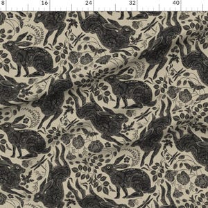 Möbeltyg med blocktryck, kaniner och kaniner - Kaniner av silver_steer_design - Linoleumsnitt, träblock, harar, neutralt tyg, metervara med Spoonflower bild 3
