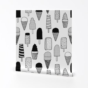 Eistapete - Eistüten Schwarz Weiß Von Andrea Lauren - Individuell bedruckte, entfernbare, selbstklebende Tapetenrolle von Spoonflower