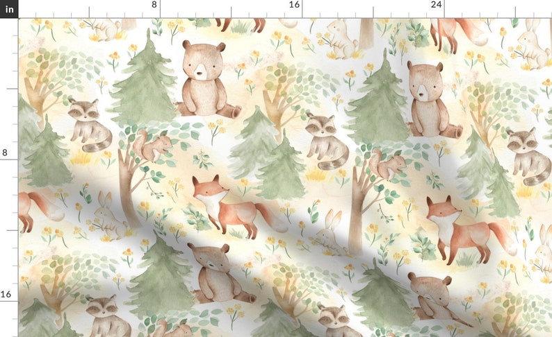 Gender Neutral Cotton Fabric Sage Green Woodland Animal Collection Petal Signature Quilting Cotton Mix & Match Fabric by Spoonflower Option A