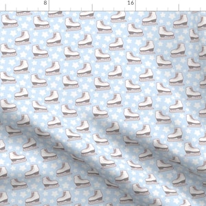 Blue Figure Skates Skating Sport Winter Fun Fabric - Ice Skating By Evacchi - Ice Skating Cotton Fabric By The Yard With Spoonflower