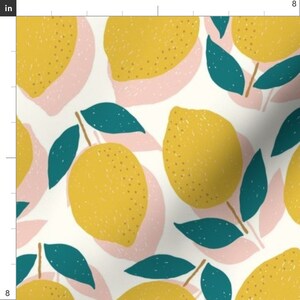 Lemon Fabric Lemons By Littlefoxhill Lemon Yellow Pink Mod Citrus Fruit Kitchen Decor Cotton Fabric By The Yard With Spoonflower image 2