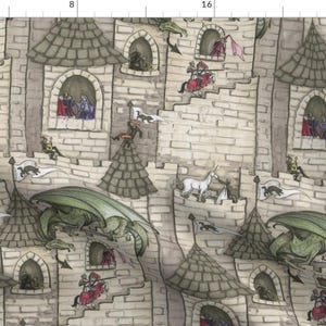 Dragon in the Castle Fabric - Turrets Syndrome By Ceanirminger - Whimsical Fantasy Nursery Decor Cotton Fabric By The Yard With Spoonflower