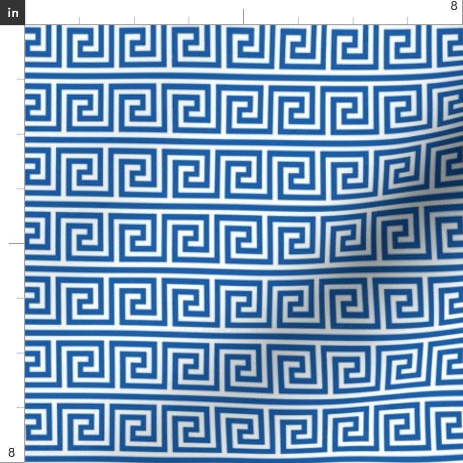 Greece Blue and White Geometric Fabric Greek Swirls by Etsy