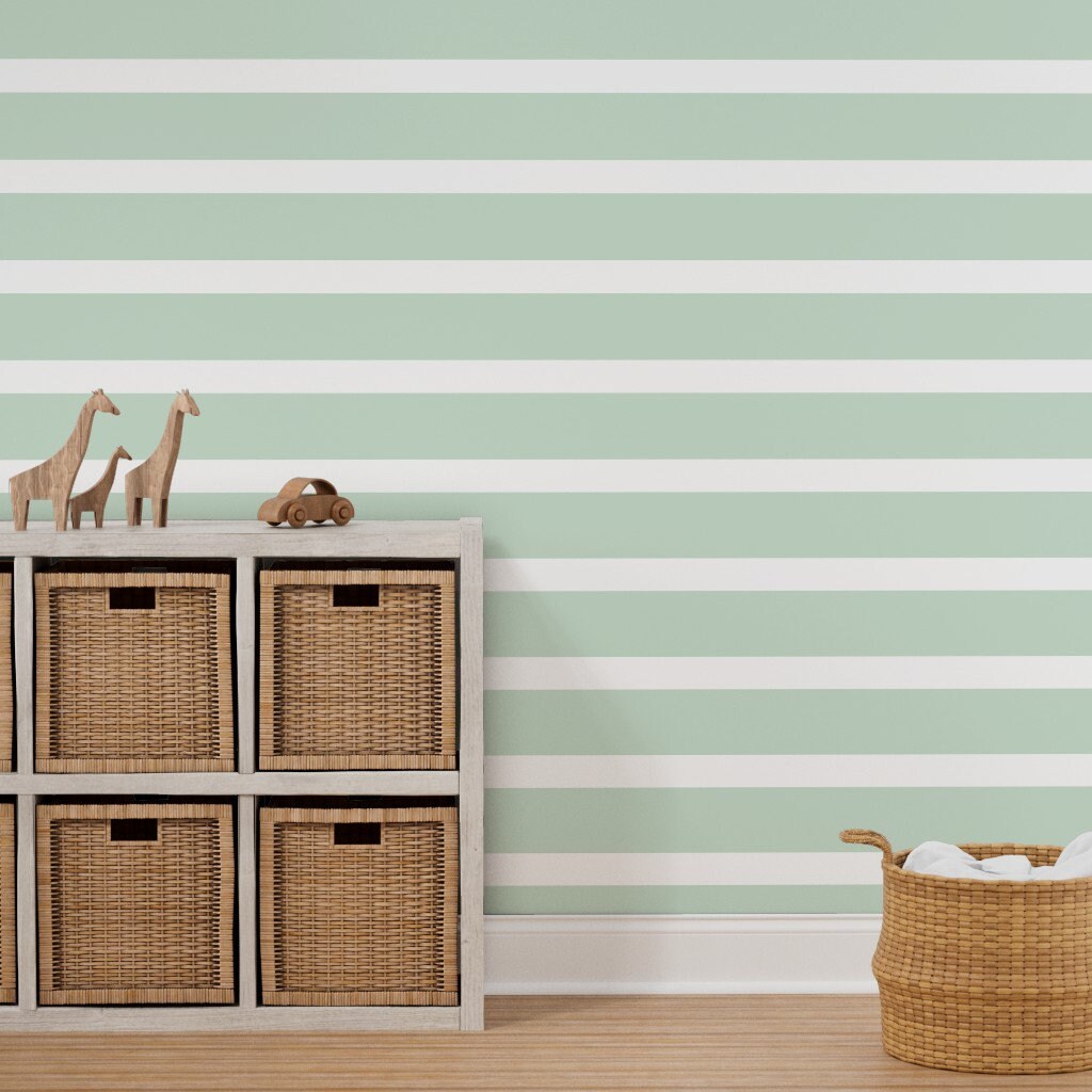 Striped Wallpaper Wide Stripe Sea Foam Green by Etsy