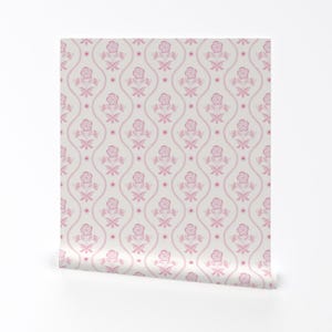Papel de parede removível com estampa floral rosa-doce - Listras antigas rosa-branco - Arte de parede - Decoração de parede - Listras florais rosa por vivdesign