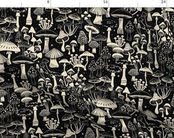 Woodland Fabric - Mushroom Collection by misentangledvision -  Moody Dark Academia Botanical Toadstool Fabric by the Yard by Spoonflower