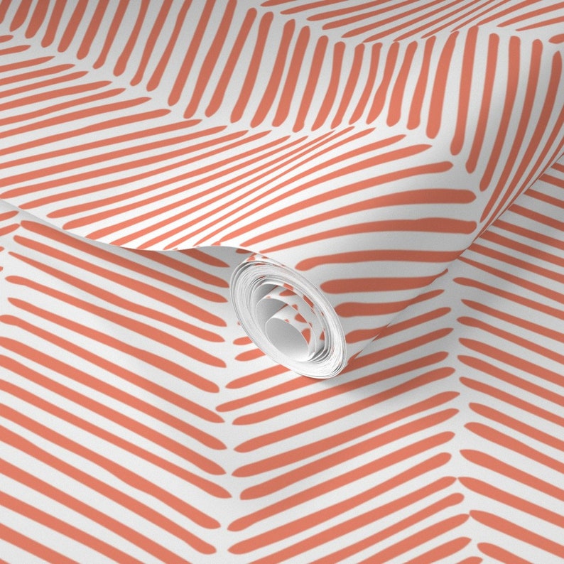 Coral Herringbone Wallpaper Freeform Arrows in Coral by Etsy