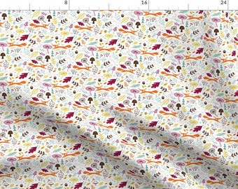 Woodland Fox Fabric - Autumn Fox White By Shindigdesignstudio - Nursery Woodland Fox Cotton Fabric By The Yard With Spoonflower