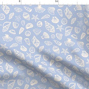 Coastal Fabric - Seashells Light Blue by softly_studio - Nautical Nursery Beachy Seaside Beach House Ocean Fabric by the Yard by Spoonflower