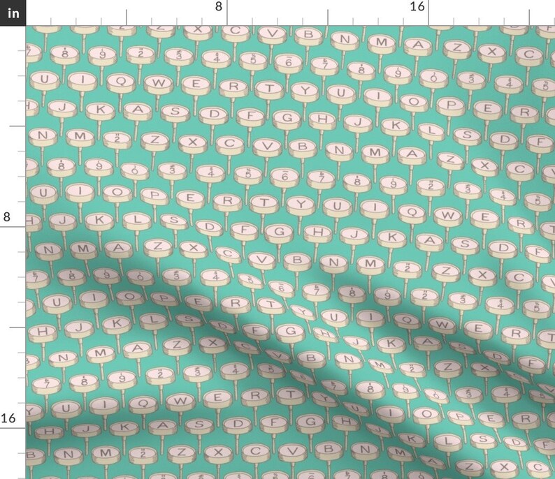 Typewriter Keys Fabric Typewriter Bg Green by Mia Valdez Etsy