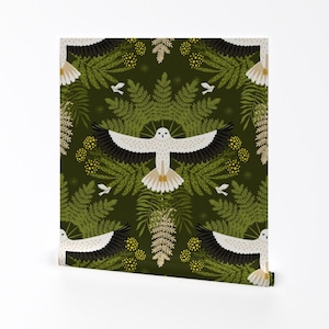 Woodland Damask Removable Peel and Stick Wallpaper - Botanical Bird Modern Jungle Falcon - Wall Art Wall Decor - Winged Kite by irisbarges