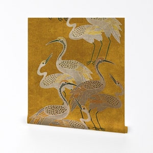 Chinoiserie Crane Wallpaper - Large Deco Cranes by shellyturnerdesigns - Egret Heron Removable Peel and Stick Wallpaper by Spoonflower