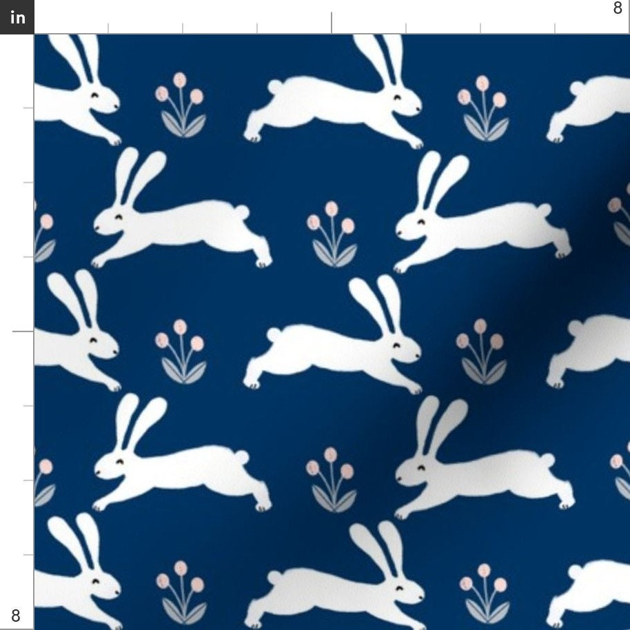Navy & White Rabbit Fabric Navy Bunny Rabbit by Andrea - Etsy