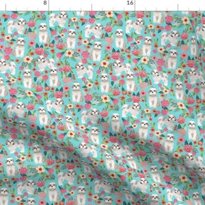 Lap Dogs Fabric - Shih Tzu Dog Breed Floral Turquoise Girly Flowers Cute Dog By Petfriendly - Dog Cotton Fabric by the Yard with Spoonflower
