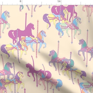 Merry Go Round Fabric - Carousel Horses Pink Peach By Katebillingsley - Fairground Kids Carnival Cotton Fabric By The Yard With Spoonflower