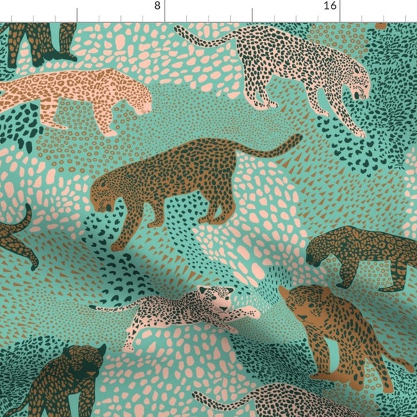 Green Cheetah Tropical Jungle Animal Fabric - Jaguar Camouflage By Nina Leth - Animal Green Cotton Fabric By The Yard With Spoonflower