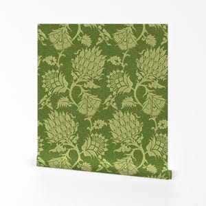 Green Damask Wallpaper - Contessa Vert By Willowlanetextiles - Vintage Custom Printed Removable Self Adhesive Wallpaper Roll by Spoonflower image 2
