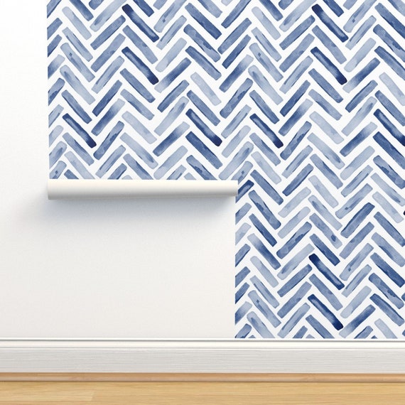 Chevron Wallpaper Inidgo Blue Painted Chevron by Erin Kendal - Etsy Chevron Wallpaper Inidgo Blue Painted Chevron by Erin Kendal - Etsy