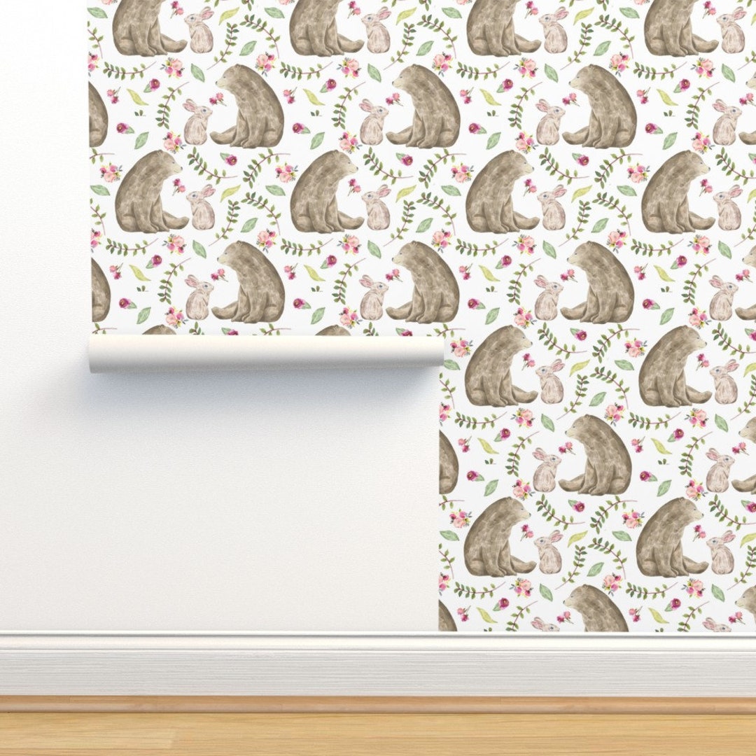 Bear & Bunny Wallpaper Bear Bunny Friends by Gingerlous - Etsy