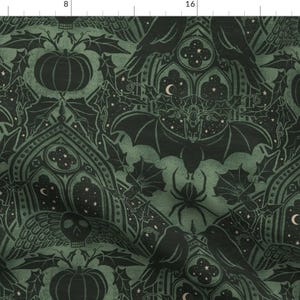 Halloween Damask Fabric - Gothic Halloween by byre_wilde - Moss Green Night Raven Autumn Gothic Damask Fabric by the Yard by Spoonflower