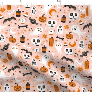 Pink Halloween Print Ghosts Fabric - Halloween Haunting - Blush Pink By Heatherdutton - Pink Cotton Fabric By The Yard With Spoonflower