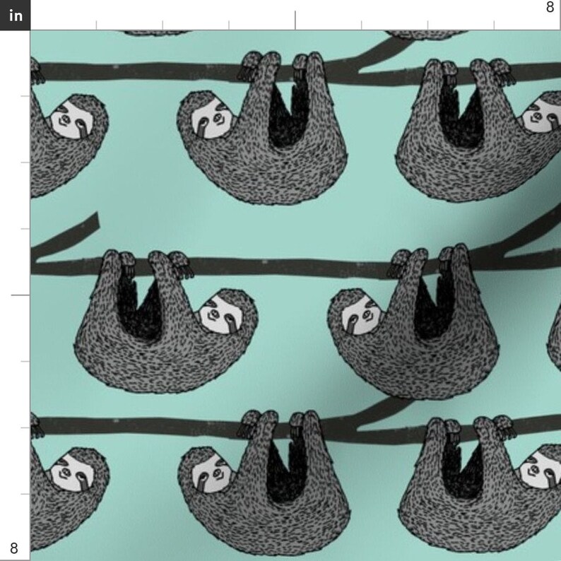 Hanging Sloths Fabric Sloth Fabric // Mint Grey Black and - Etsy
