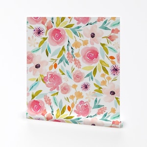 Watercolor Floral Wallpaper - Sage Spring C By Indybloomdesign - Floral Custom Printed Removable Self Adhesive Wallpaper Roll by Spoonflower