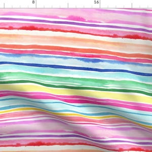 Watercolor Stripe Apparel Fabric - Colorful Stripe by ninola-design - Summer Colorful Vibrant Rainbow Stripe Clothing Fabric by Spoonflower