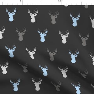 Silhouette Deer Fabric - Baby Boy Woodland Blue Grey Charcoal By Sugarpinedesign - Woodland Deer Cotton Fabric By The Yard With Spoonflower