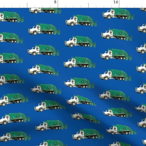 Garbage Truck Fabric Tossed Garbage Trucks on Blue by Etsy Israel