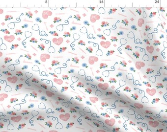 Syringe Fabric - Floral Nurse Melody By Littlearrowdesign - Nurse Doctor Floral White Medical Cotton Fabric By The Yard With Spoonflower