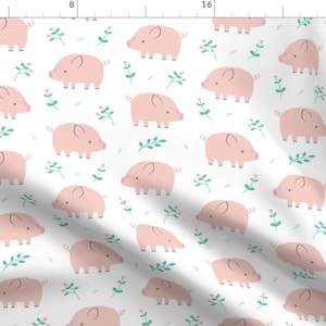 Pig Farm Animal Cartoon Fabric - Sweet Piggies By Littlefoxhill - Pink Pig Animal Nursery Cotton Fabric By The Yard With Spoonflower