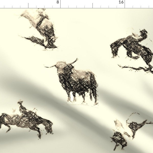 Rodeo Fabric - Ride'm Cowboy Toile by redmares - Sepia Toned Old West Horse Bronco Western Rustic Fabric by the Yard by Spoonflower